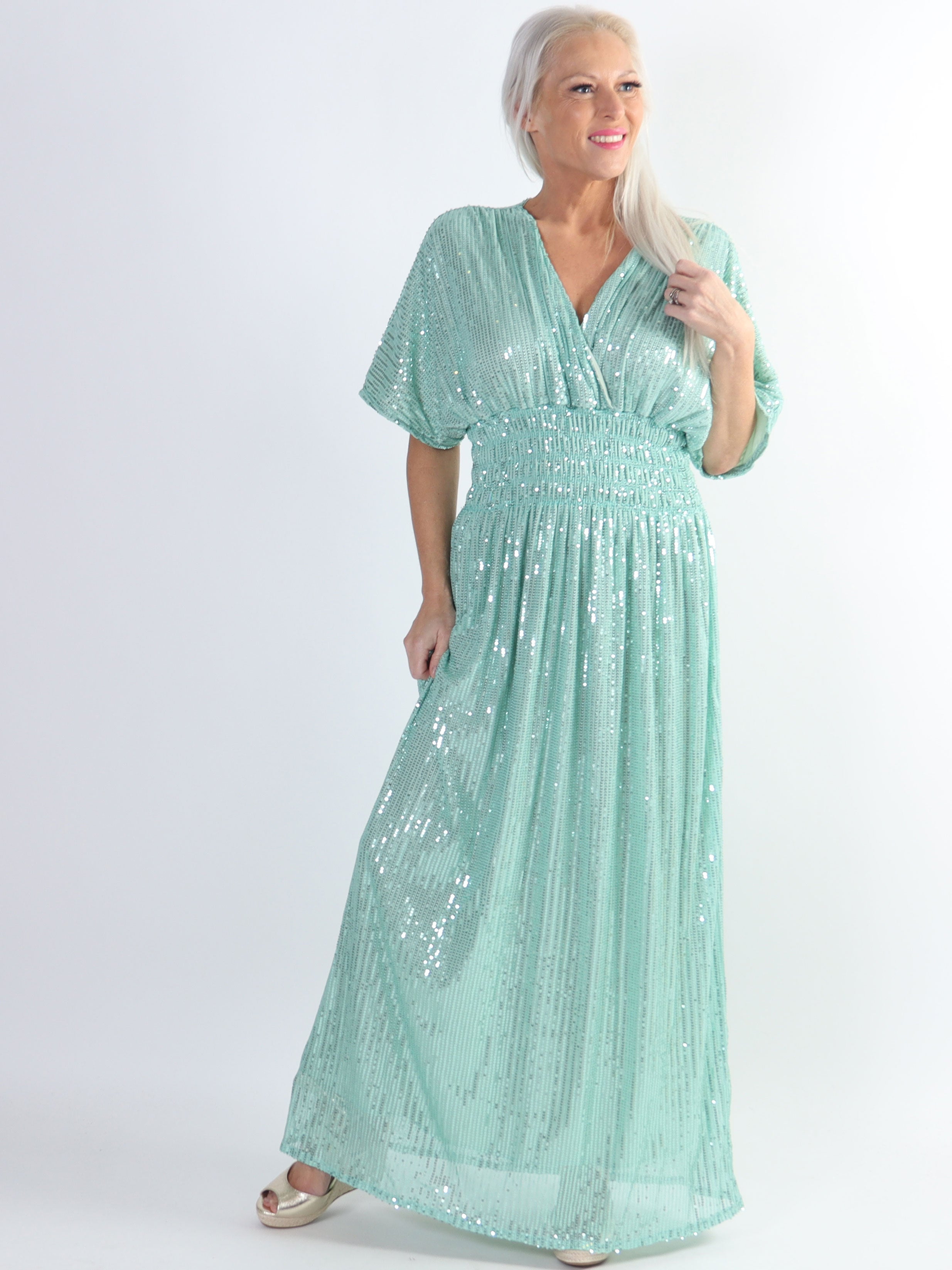 Pams Glitter - Lång plus size klänning med paljetter